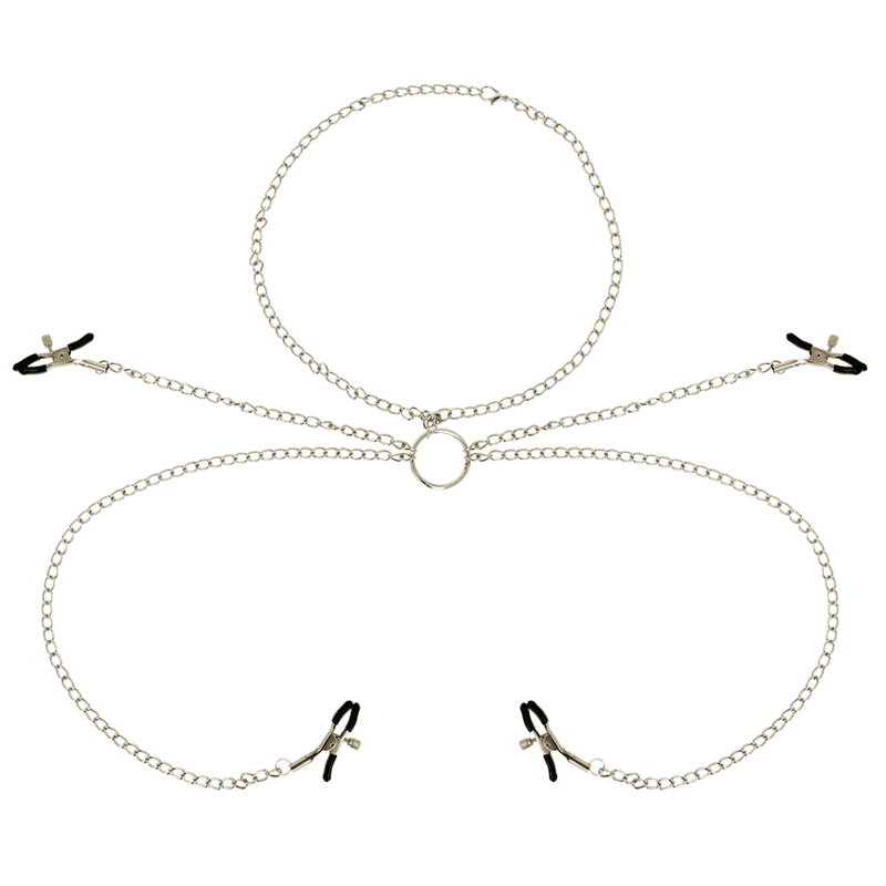 STIMOLATORE CAPEZZOLI CON COLLANA A CATENA - 4 PINZE - OHMAMA FETISH