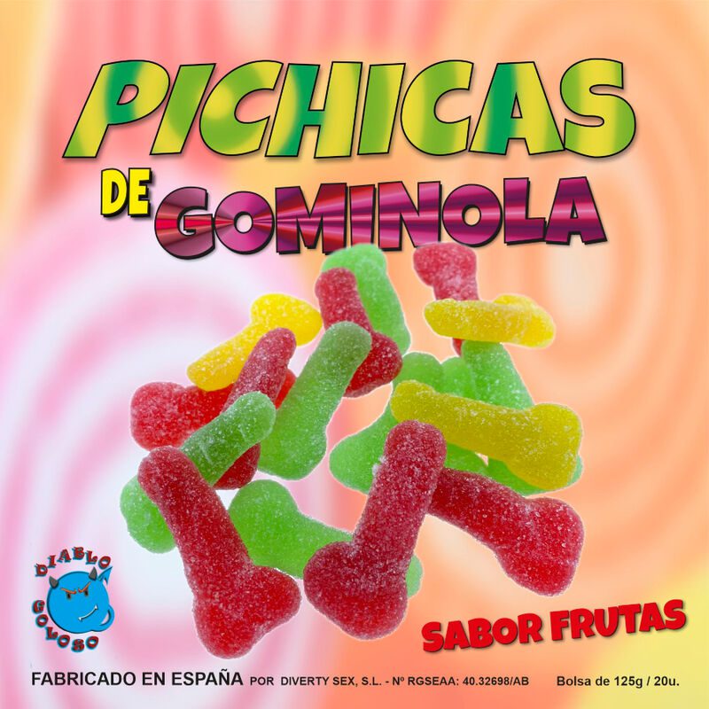 CARAMELLE GOMMOSE CON ZUCCHERO FORMA PENE ASSORTITE FRUTTA DIABLO PICANTE