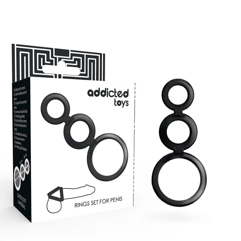 SET 3 ANELLI PENE BASE TESTICOLI ADDICTED TOYS - NERO