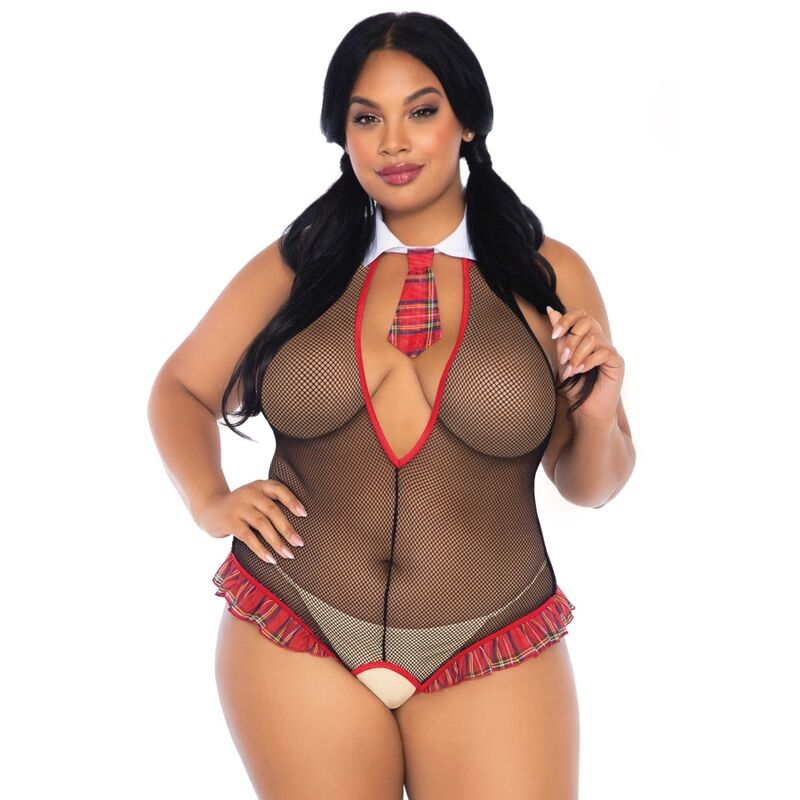 BODY A RETE DA STUDENTESSA CON CAVALLO APERTO E PROFONDO SCOLLO A V - LEG AVENUE SIZE PLUS