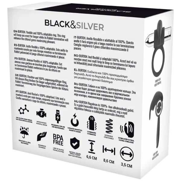 Black&Silver - Anello Ricaricabile Burton 10 Modalità di Vibrazione 4 Black&Silver - Anello Ricaricabile Burton 10 Modalità di Vibrazione 4