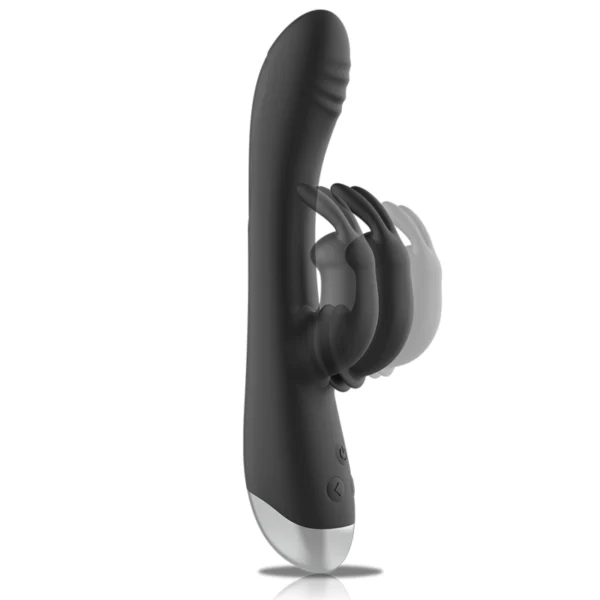 Black&Silver - Dj. Stimolatore Coniglio in Silicone Ricaricabile Adam Nero 4