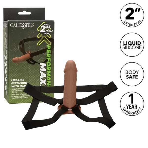 Calexotics - Estensione Reale Performance Maxx con Imbracatura in Pelle Marrone 2 Calexotics - Estensione Reale Performance Maxx con Imbracatura in Pelle Marrone 2