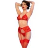 Chilirose - Cr 4848 Set Reggiseno in Pizzo Rosso + Perizoma + Calze M 3 Chilirose - Cr 4848 Set Reggiseno in Pizzo Rosso + Perizoma + Calze M 3