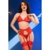 Chilirose - Cr 4848 Set Reggiseno in Pizzo Rosso + Perizoma + Calze M 6 Chilirose - Cr 4848 Set Reggiseno in Pizzo Rosso + Perizoma + Calze M 6