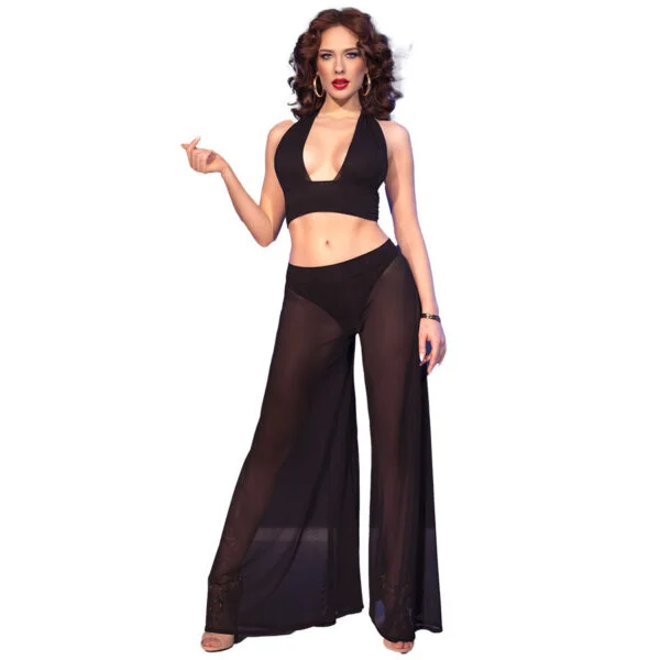 Chilirose - Cr 4857 Set Top e Pantaloni Neri Taglia XL