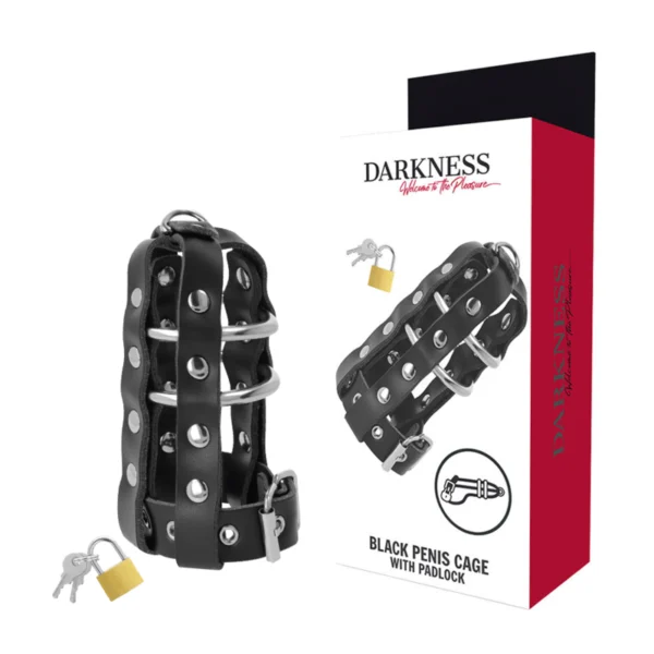 Darkness - Gabbia di Castit in Pelle con Serratura Darkness - Gabbia di Castit in Pelle con Serratura