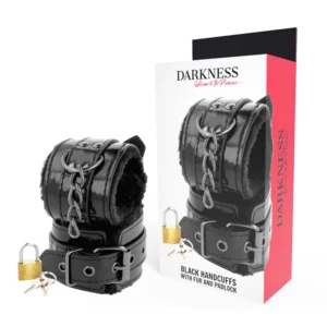 Darkness - Manette Nere Regolabili in Pelle con Lucchetto Darkness - Manette Nere Regolabili in Pelle con Lucchetto