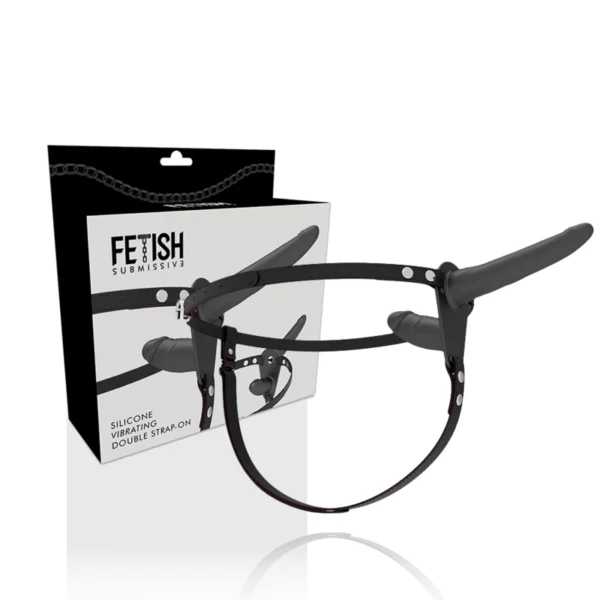 Fetish Submissive Harness - Vibratore Nero a Doppia Penetrazione 2