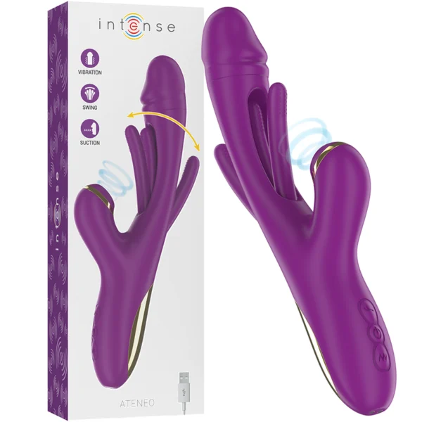 Intense - Ateneo Vibratore Multifunzione Ricaricabile 7 Vibrazioni con Lingua Oscillante e Aspirazione Viola Intense - Ateneo Vibratore Multifunzione Ricaricabile 7 Vibrazioni con Lingua Oscillante e Aspirazione Viola
