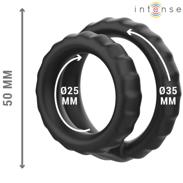 Intense - Dewey Doppio Anello per Pene in Silicone Modello Nero 2 3