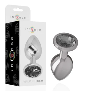 Intense - Plug Anale in Metallo Alluminio con Vetro Nero Taglia M