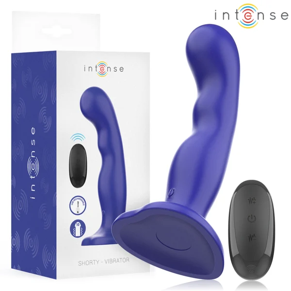 Intense - Vibratore Shorty con Ventosa Telecomando Blu Intense - Vibratore Shorty con Ventosa Telecomando Blu
