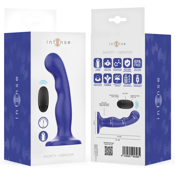 Intense - Vibratore Shorty con Ventosa Telecomando Blu 8 Intense - Vibratore Shorty con Ventosa Telecomando Blu 8