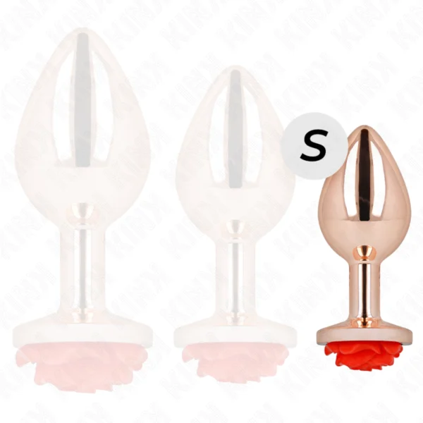 Kink - Plug Anale in Oro Rosa con Rosa Rossa S 3 Kink - Plug Anale in Oro Rosa con Rosa Rossa S 3