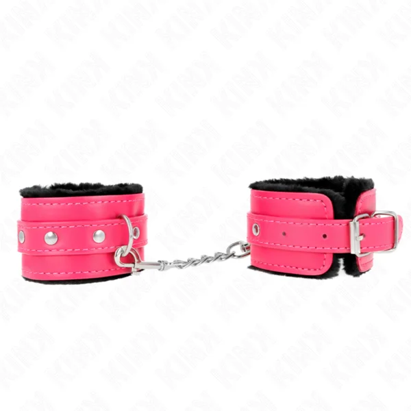 Kink - Poggipolsi Premium Foderati in Pelliccia Neri con Cintura Rosa Lampone Regolabile 17-29 cm X 6 cm 2