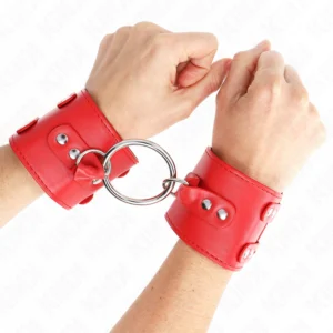 Kink - Polso Fisso con Anello e Borchie Regolabile Rosso 17-22 cm X 6,5 cm Kink - Polso Fisso con Anello e Borchie Regolabile Rosso 17-22 cm X 6,5 cm