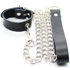 Ohmama Fetish - Collana per Pene e Cinturino in Pelle con Catena in Metallo