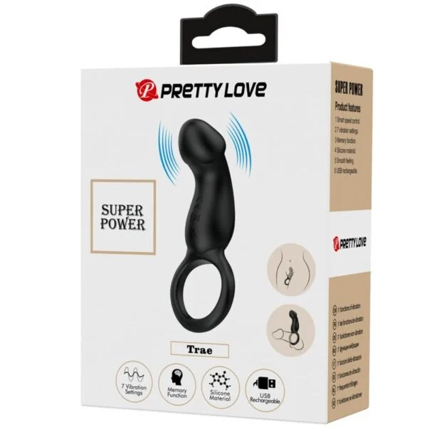 Pretty Love - Trae Anello Vibrante con Stimolatore Nero 6