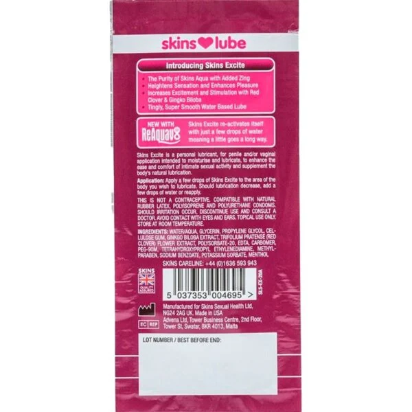 Skins - Excite Lubrificante a Base D'acqua Monodose 5 ml 2