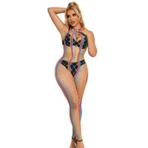 Subblime - 952358 Bodystocking con Collo Alto in Rete Arcobaleno XS/M