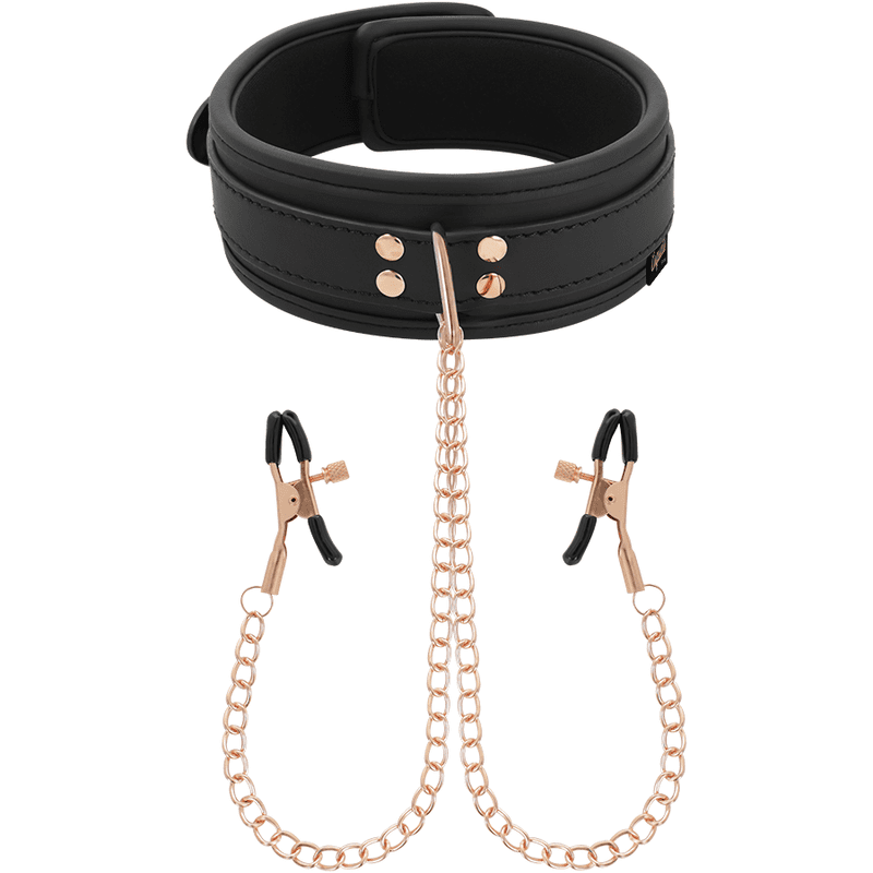 COLLARE CON MORSETTI PER CAPEZZOLI IN SIMILPELLE E CATENA COQUETTE CHIC DESIRE FANTASY