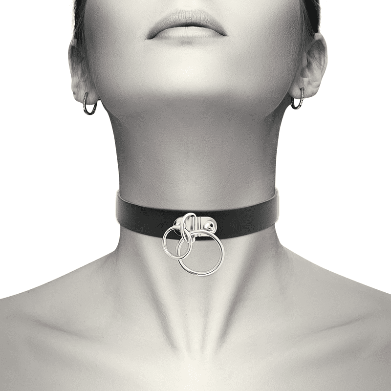 COQUETTE CHIC DESIRE CHOKER ARTIGIANALE IN PELLE VEGAN - DOPPIO ANELLO