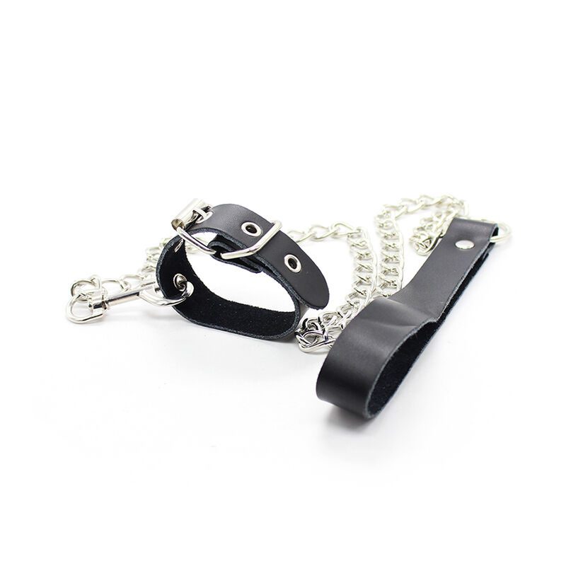 COLLANA OHMAMA RESTRAINT IN PELLE E CATENA METALLICA