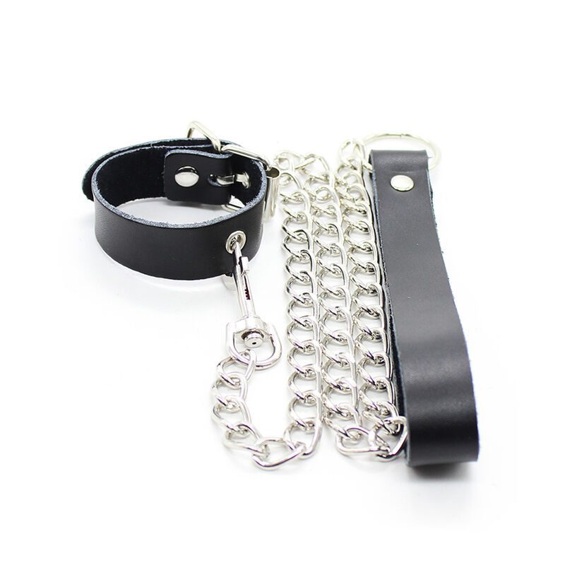 COLLANA OHMAMA RESTRAINT IN PELLE E CATENA METALLICA