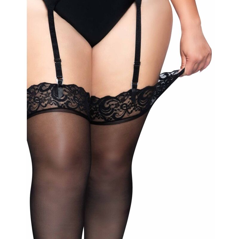 CALZE IN NYLON TRASPARENTE TAGLIA COMODA CON TOP IN PIZZO