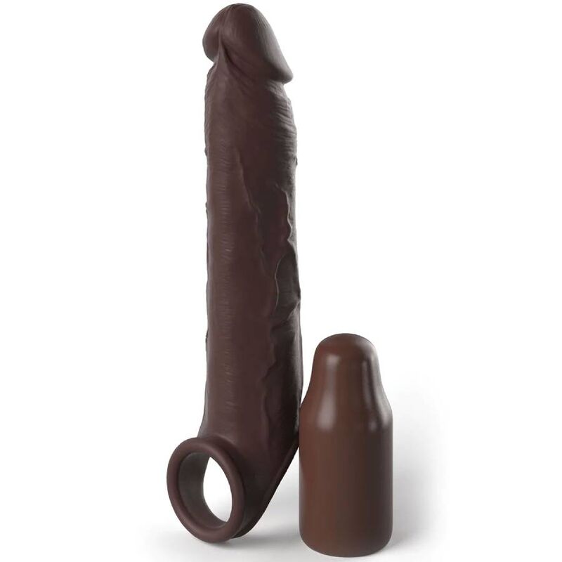 MANICOTTO ESTENSORE PENE CON CINTURINO PIPEDREAMS - 17,78 CM MARRONE