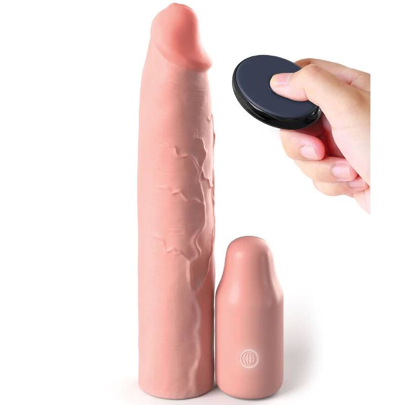 MANICOTTO ESTENSORE VIBRANTE CON TELECOMANDO PIPEDREAMS SLEEVE 22,86 CM + 7,62 CM - COLORE CARNE
