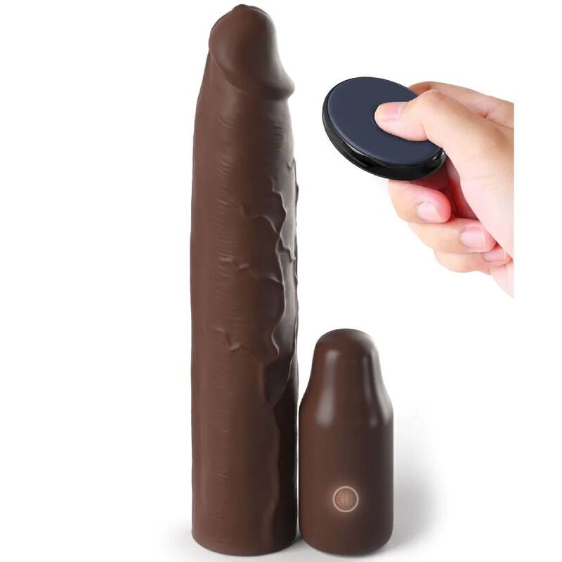 MANICOTTO ESTENSORE PENE PIPEDREAMS 22,86 CM + 7,62 CM TELECOMANDO MARRONE
