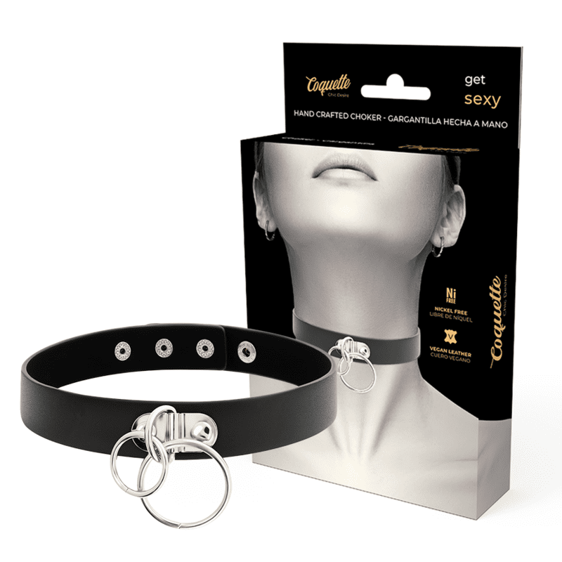 COQUETTE CHIC DESIRE CHOKER ARTIGIANALE IN PELLE VEGAN - DOPPIO ANELLO