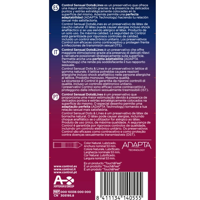CONTROL SENSUAL DOTS  LINES PUNTOS Y ESTRIAS 12 UDS