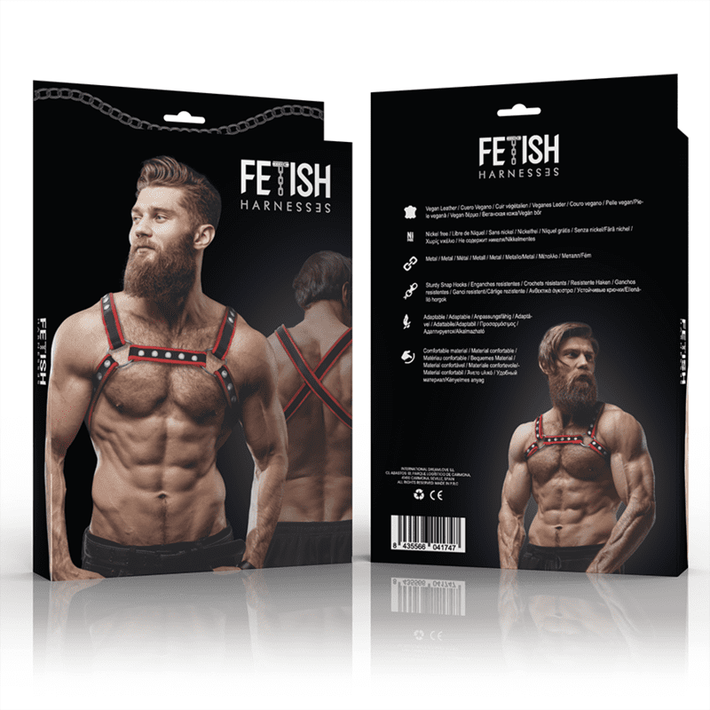 FETISH SUBMISSIVE ATTITUDE - ARNÉS BULLDOG ECOPIEL PECHO HOMBRE NERO/ROJO