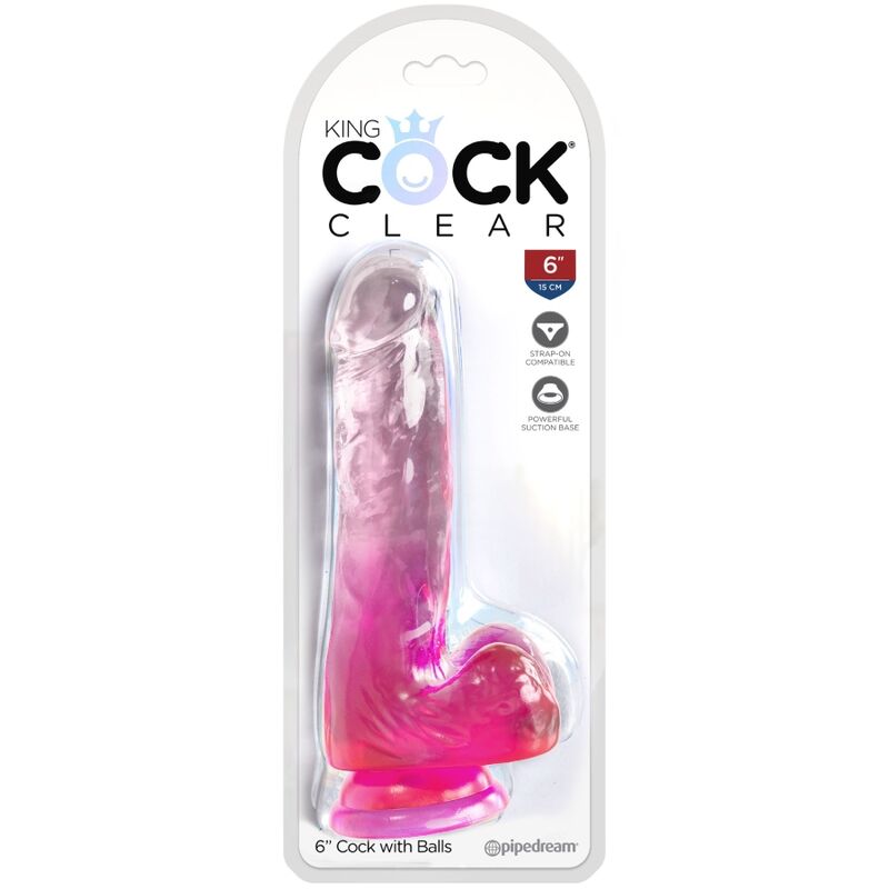 KING COCK CLEAR - PENE REALISTICO CON SFERE 13,5 CM ROSA