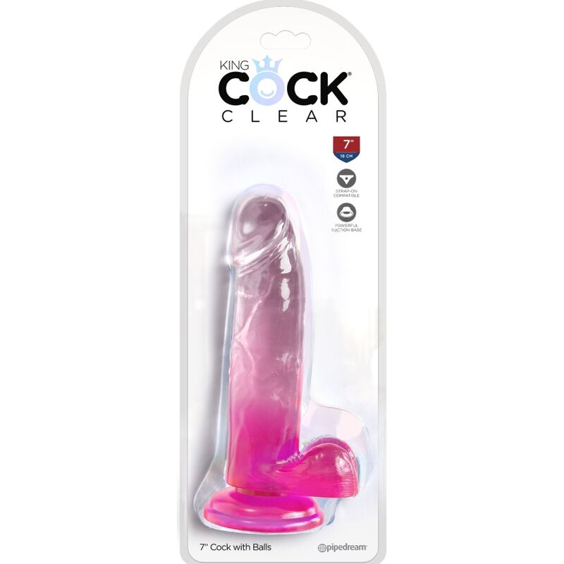 KING COCK CLEAR -  PENE REALISTICO CON SFERE 15,2 CM ROSA
