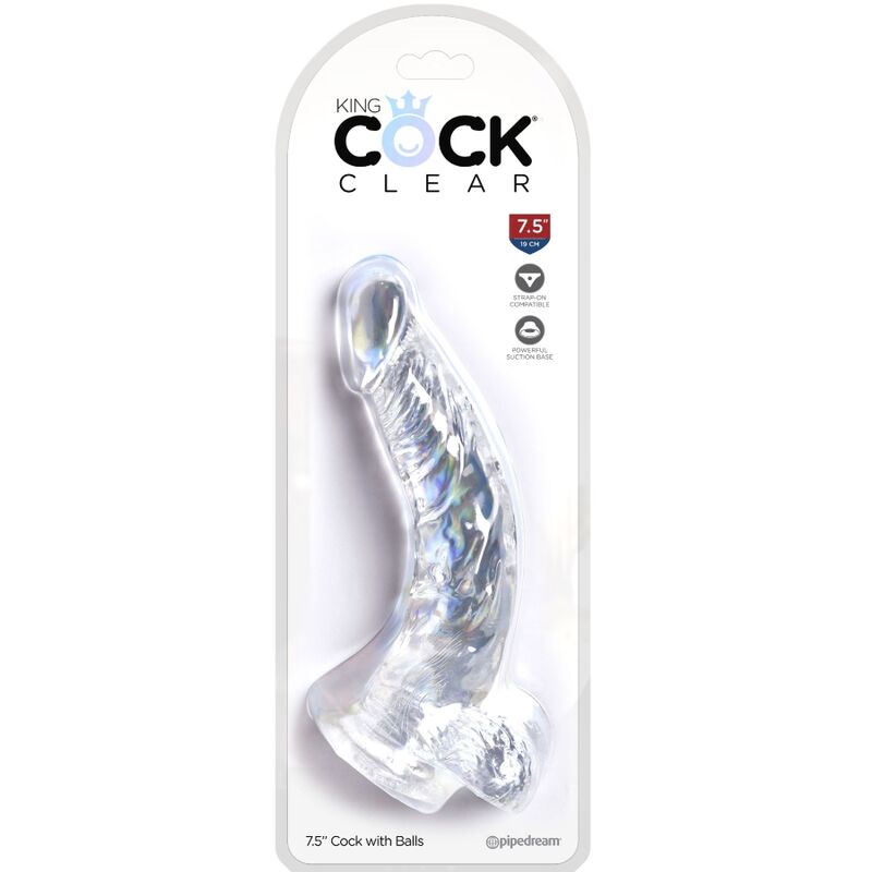 KING COCK CLEAR - PENE CURVO REALISTICO CON SFERE 16,5 CM TRASPARENTE