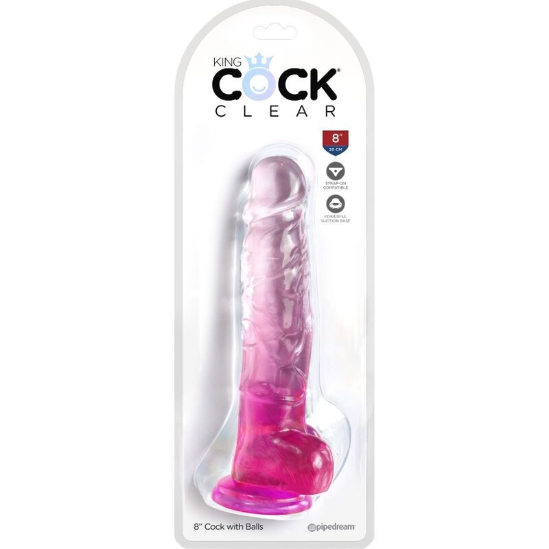 KING COCK CLEAR - PENE REALISTICO CON SFERE 16,5 CM ROSA