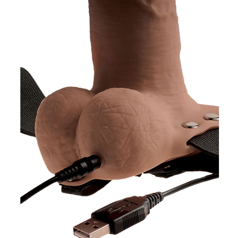 SERIE FETISH FANTASY - IMBRACATURA REGOLABILE PENE REALISTICO CON TESTICOLI RICARICABILI E VIBRATORE 15 CM
