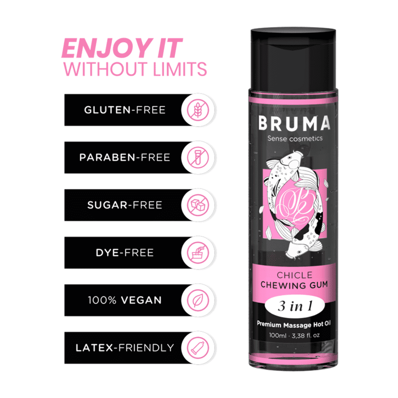 BRUMA - OLIO DA MASSAGGIO PREMIUM EFFETTO CALORE SAPORE GOMMA 3 IN 1