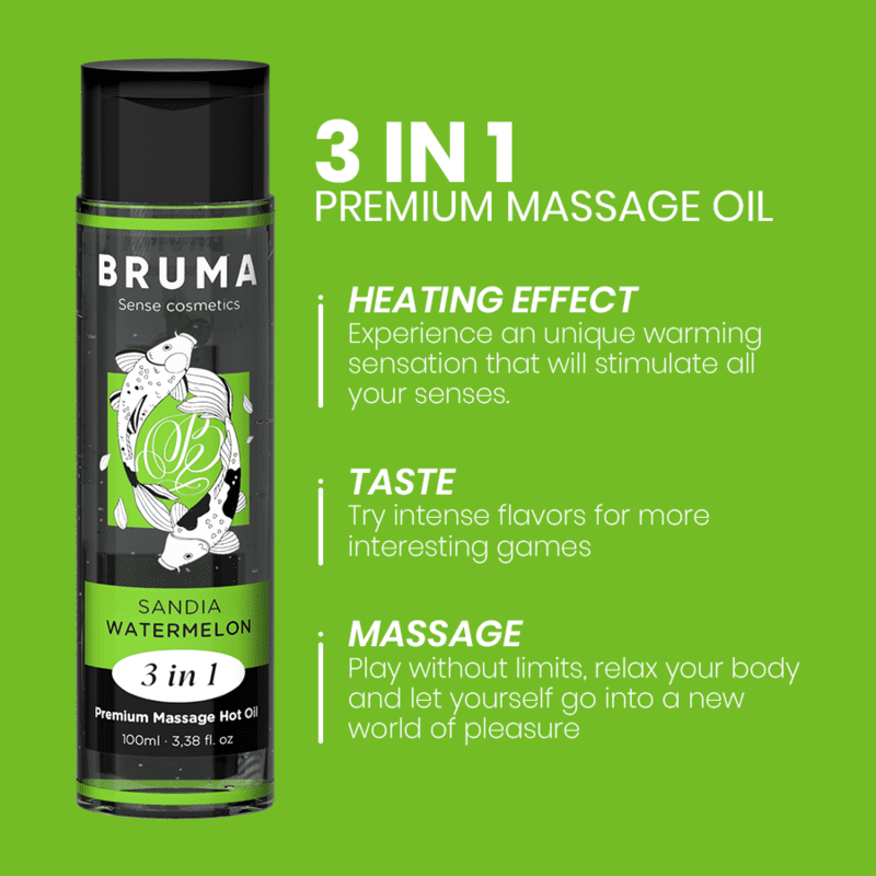 BRUMA - OLIO DA MASSAGGIO PREMIUM EFFETTO CALORE SAPORE ANGURIA 3 IN 1