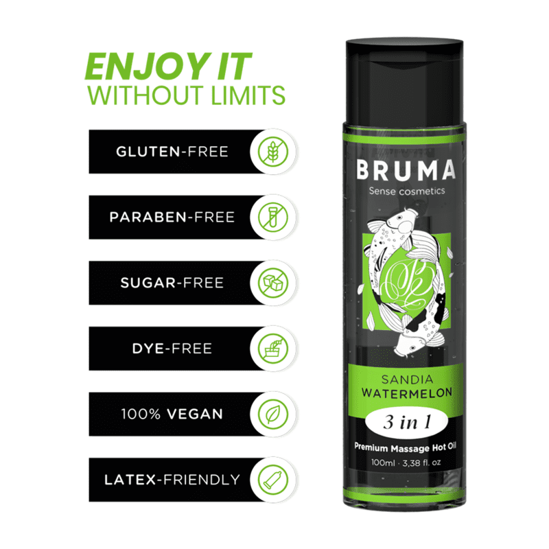 BRUMA - OLIO DA MASSAGGIO PREMIUM EFFETTO CALORE SAPORE ANGURIA 3 IN 1