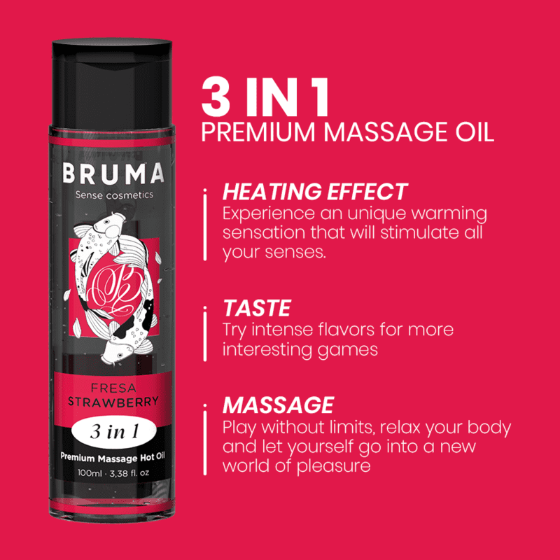 BRUMA - OLIO DA MASSAGGIO PREMIUM EFFETTO CALORE SAPORE FRAGOLA 3 IN 1