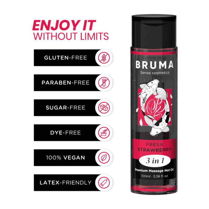 BRUMA - OLIO DA MASSAGGIO PREMIUM EFFETTO CALORE SAPORE FRAGOLA 3 IN 1
