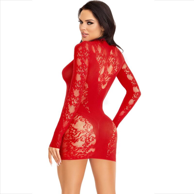 LEG AVENUE - MINI ABITO CON PIZZO MANICA LUNGA NERO