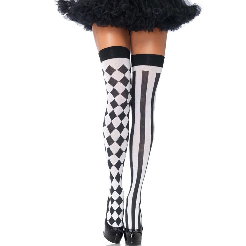 LEG AVENUE - CALZINI ALTI ARLEQUIN NERO/BIANCO