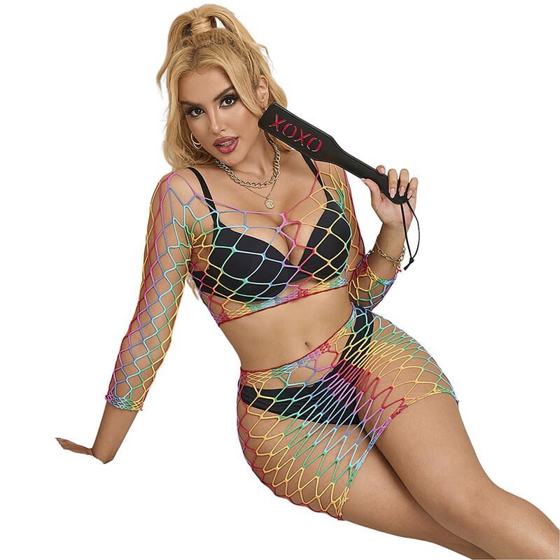 SUBBLIME - 952440 BODYSTOCKING A RETE 2 PEZZI MANICA LUNGA ARCOBALENO TAGLIA UNICA