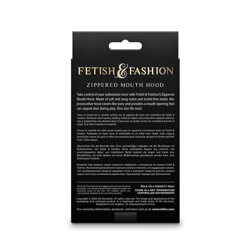 NS NOVELTIES - FETISH  FASHION CAPPUCCIO BOCCA CHIUSA CON CERNIERA NYLON NERO